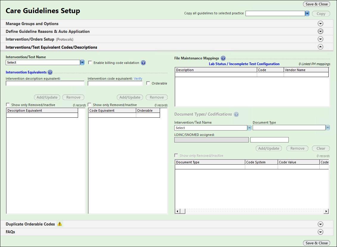 Care Guidelines Setup