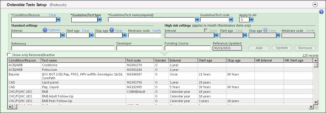 Orderable Tests Setup