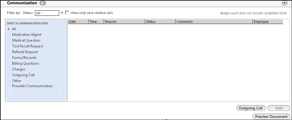 Options in the Communication template