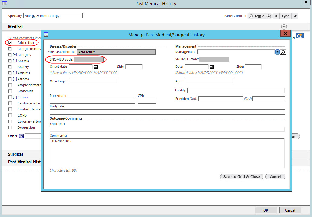 Manage past medical surgical history