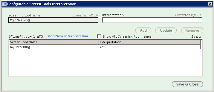 Configurable Screen Tools Interpretation