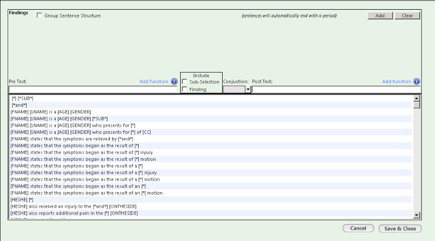 Dynamic HPI Sentences Config