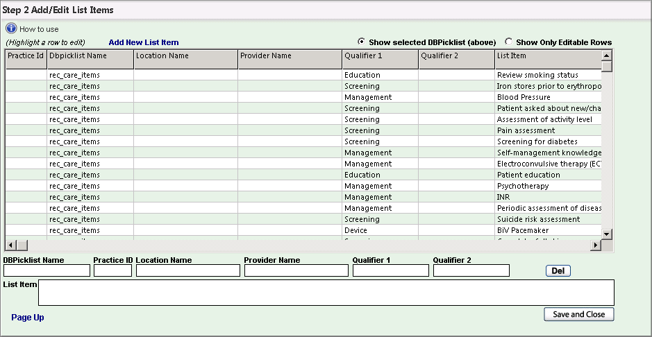 Step 2 Add/Edit List Items