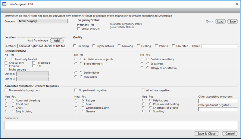 Derm surgical HPI template