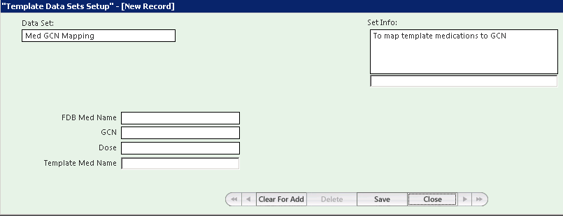 Template Data Sets Setup