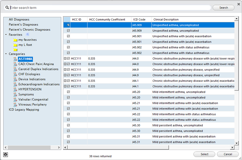 Diagnosis Search Window