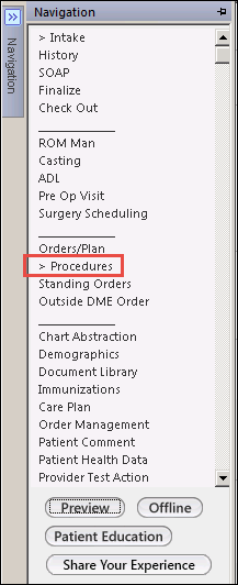 Open Joint Aspiration/Injection template through Navigation bar