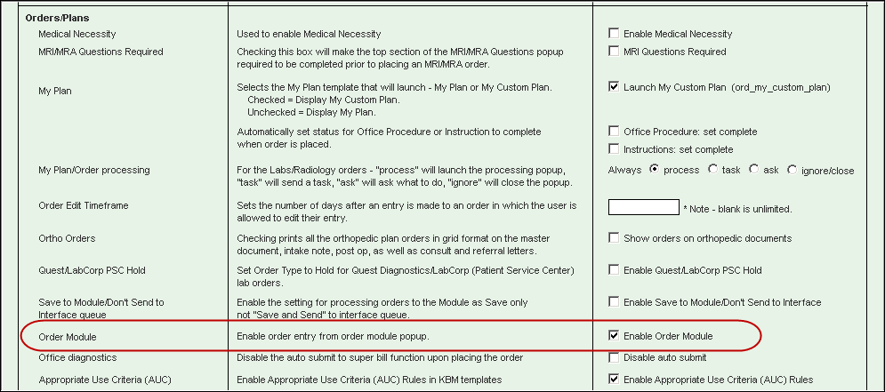 Orders/Plans Section