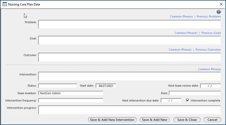 Nursing Care Plan Data