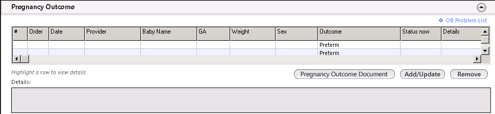 Pregnancy Outcome grid