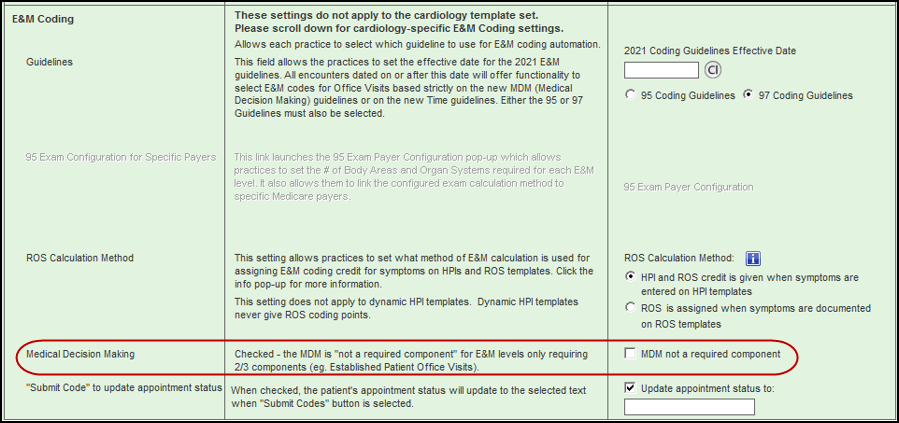 MDM not a required component checkbox in E&M, Medical Decision Making section