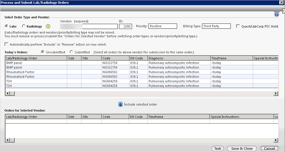Process and Submit Lab/Radiology Orders