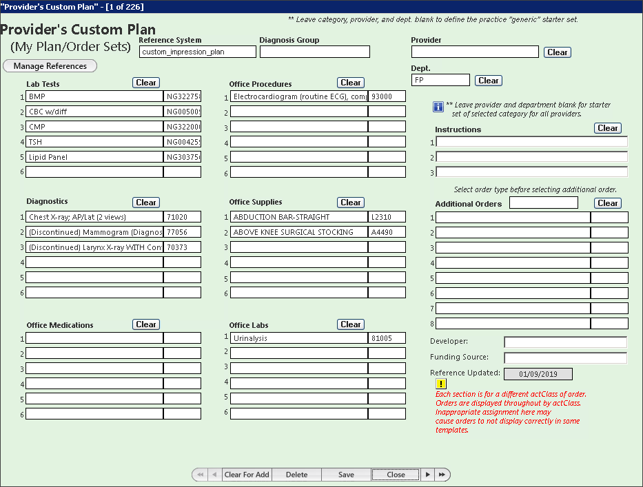 Provider's Custom Plan window