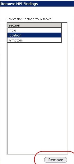 Select the section to remove from Remove HPI Findings