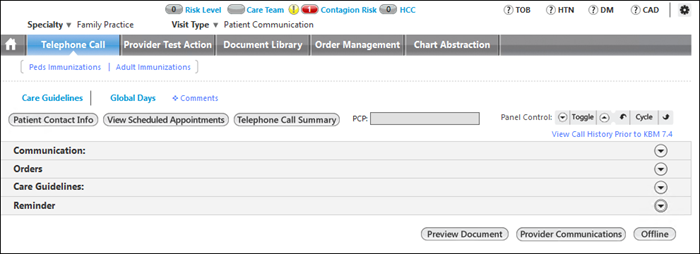 Telephone Call Template sections