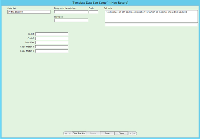 Template Data Sets Setup