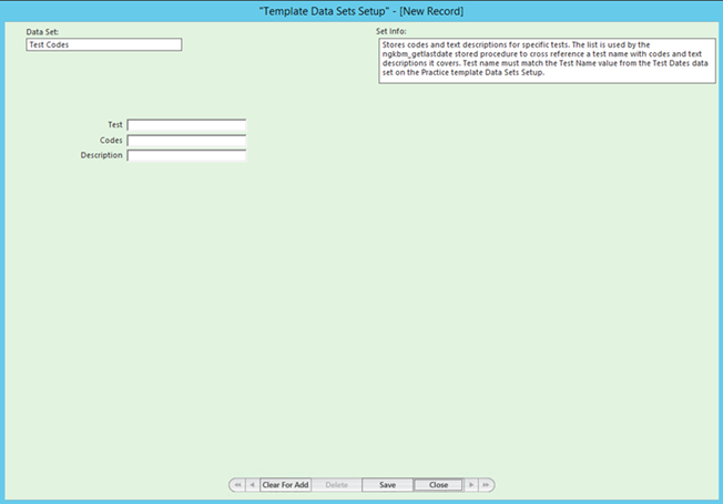 Template Data Sets Setup