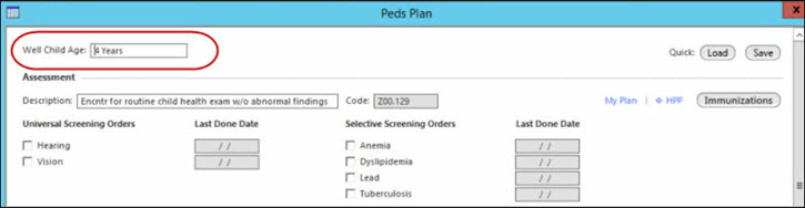 Peds Plan template options