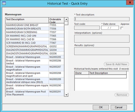 Historical Test – Quick Entry template