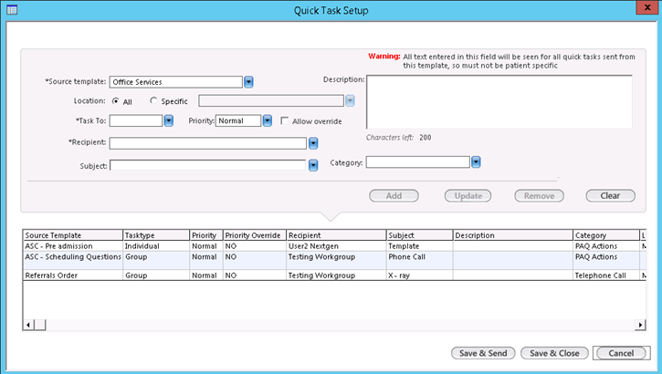 Quick Task Setup template