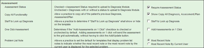 Problem List Note configuration on Practice Configuration