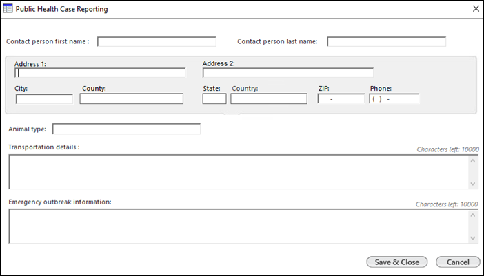 Public Health Case Reporting window