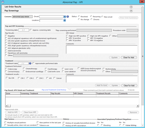 Abnormal Pap – HPI template