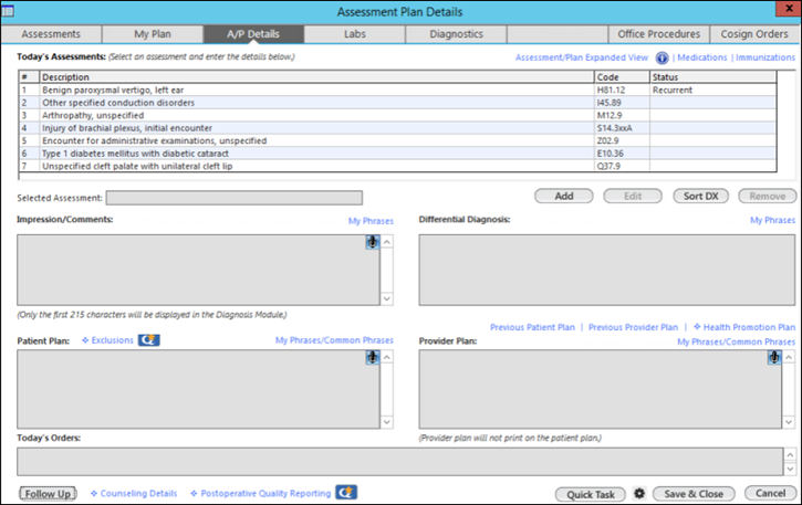 Assessment Plan Details options
