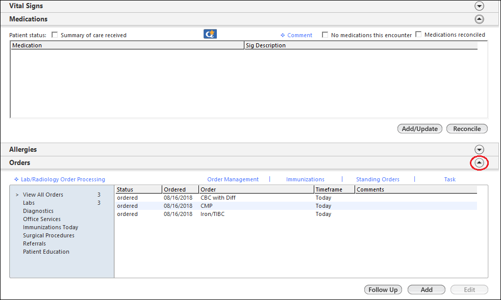 Options on the Expand Panel