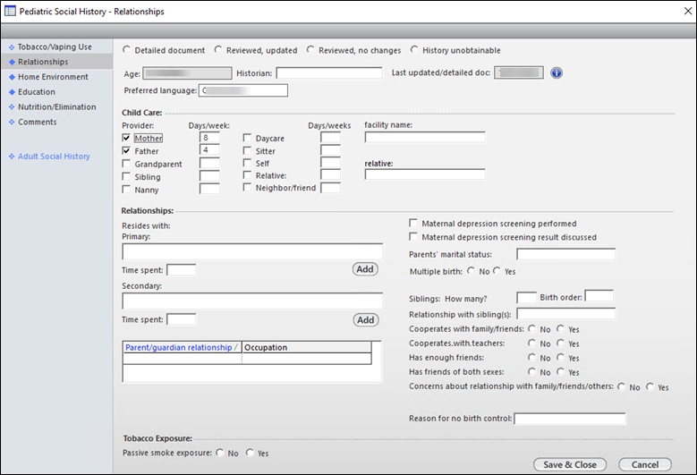 Pediatric Social History – Relationships
