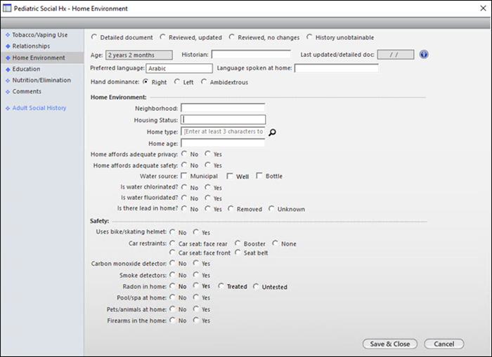 Pediatric Social Hx – Home Environment