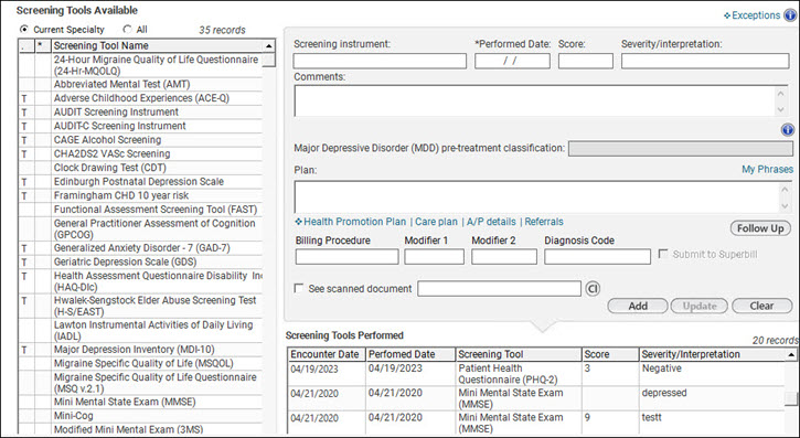 Screening Tools Available template