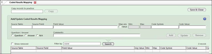Options to document Coded Results Mapping template
