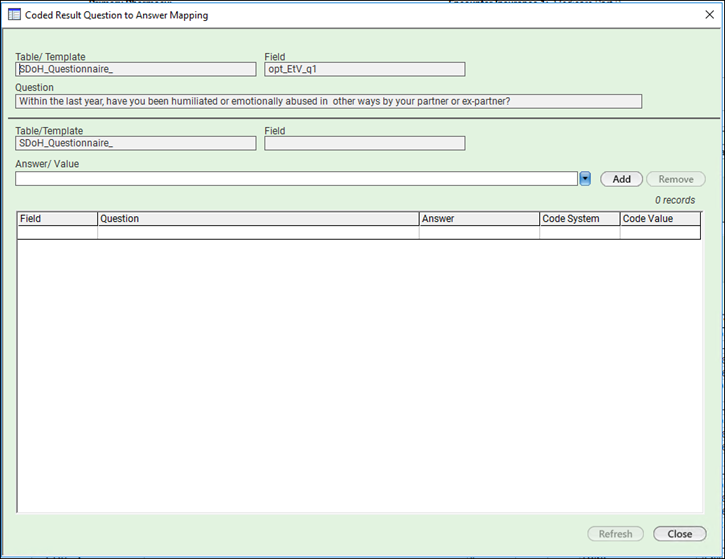 Options to document the Coded Result Question to Answer Mapping template