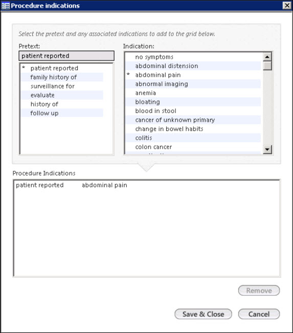 Procedure indications
