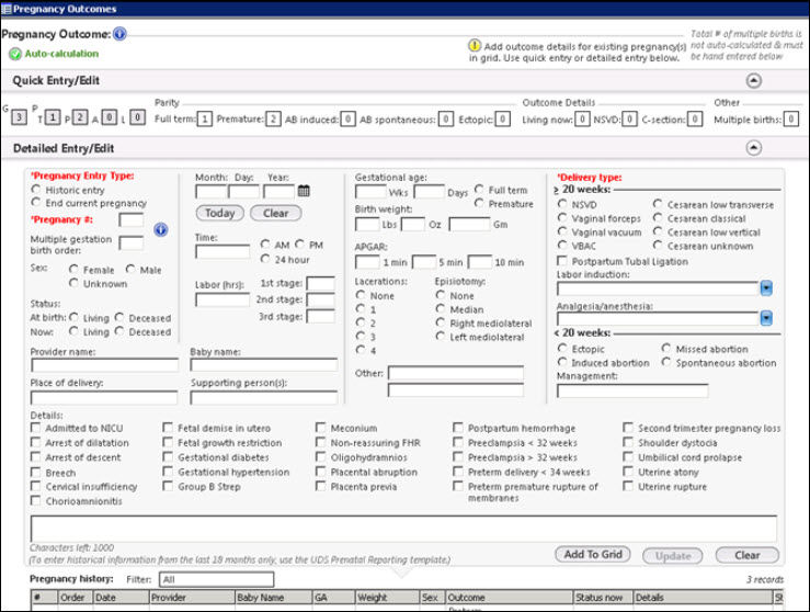 Auto-calculation text on Pregnancy Outcomes template
