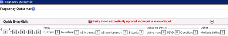 Alert message on Pregnancy Outcomes template