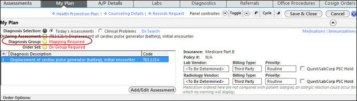 Diagnosis group colored in yellow displays mapping is required
