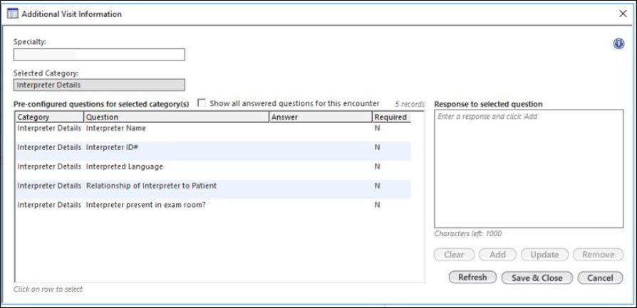 Additional Visit Information template