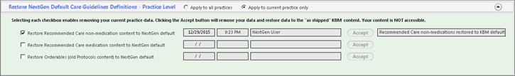 Restore NextGen Default Care Guidelines Definitions - Practice Level