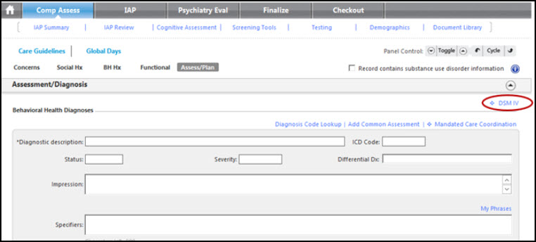 Assessment/Diagnosis panel