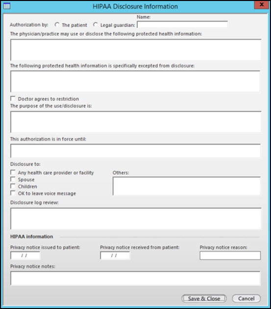 HIPAA Disclosure Information template