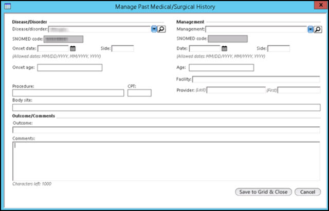 Manage Past Medical/Surgical History