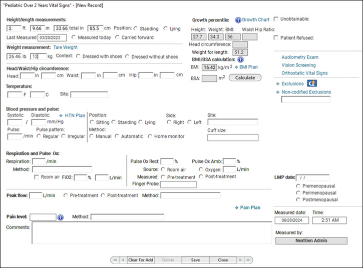 Pediatric adult template