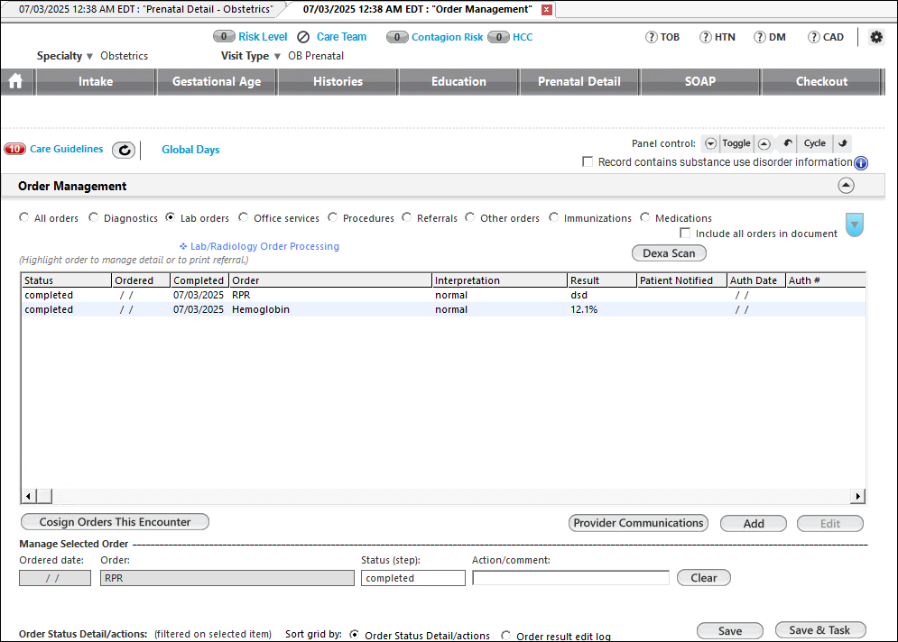 Order Management with Lab orders