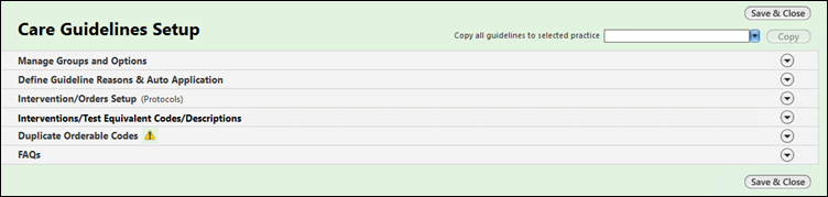 Care Guidelines Setup