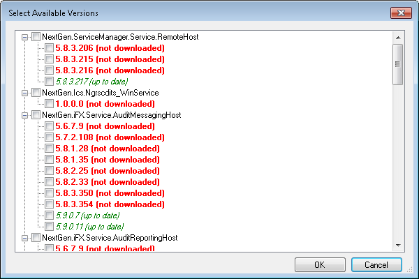 Select available versions window