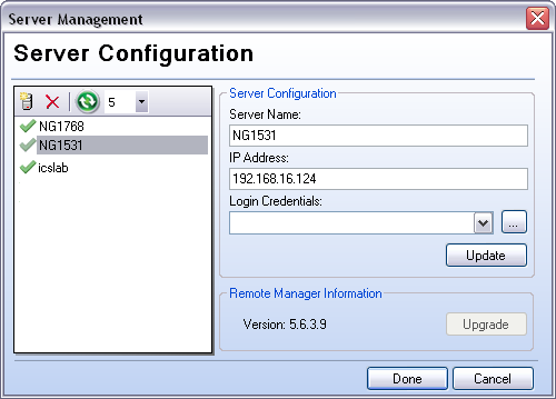 Server Configuration - the list of valid servers appear