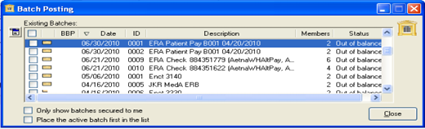 Image of the Batch Posting window with a list of existing batches.