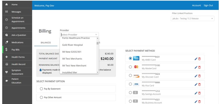 Pay Bills tab